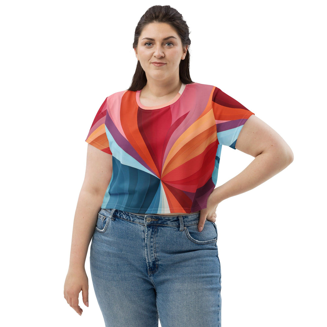 Womens Stretch Fit Crop Tee T-shirt Jersey - Multicolor Heart Print