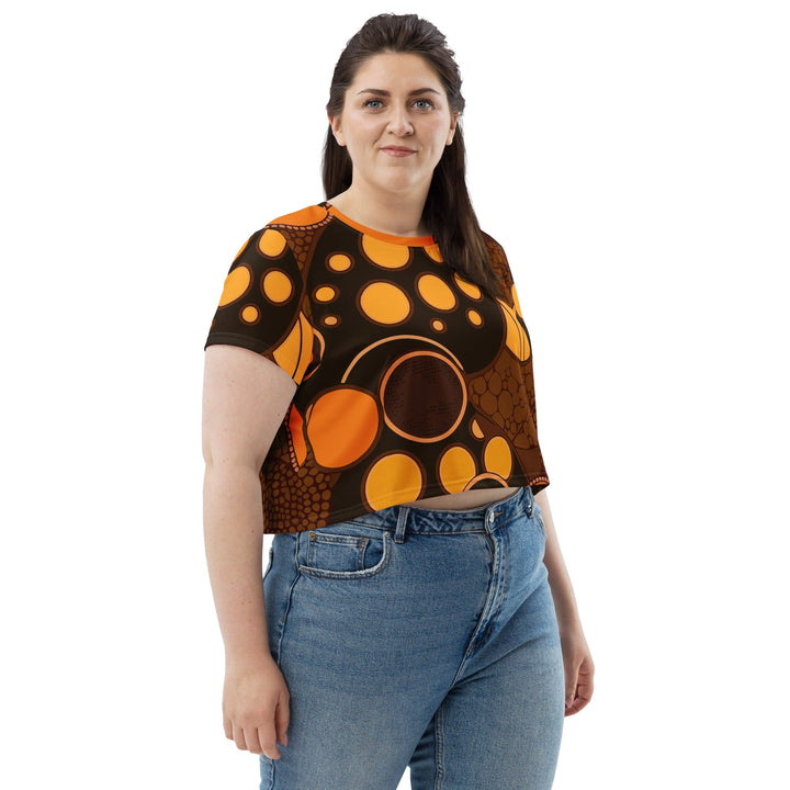 Womens Stretch Fit Crop Tee T-shirt Jersey - Orange Brown Spotted Print