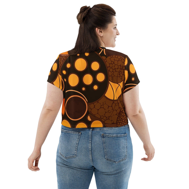 Womens Stretch Fit Crop Tee T-shirt Jersey - Orange Brown Spotted Print