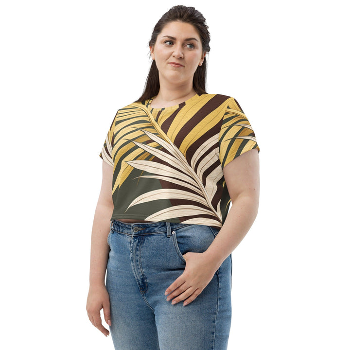 Womens Stretch Fit Crop Tee T-shirt Jersey - Palm Tree Leaves Pattern
