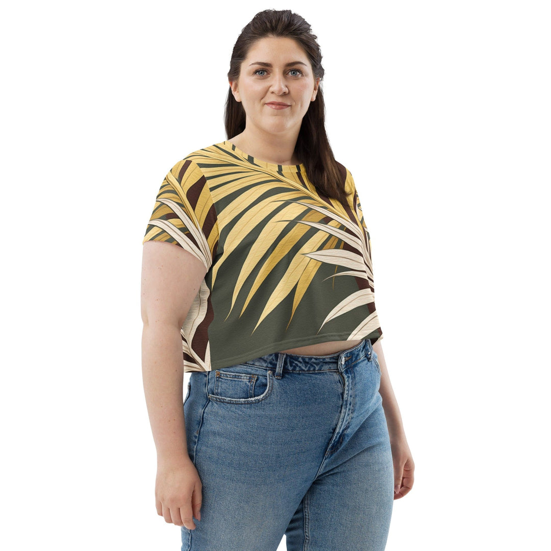 Womens Stretch Fit Crop Tee T-shirt Jersey - Palm Tree Leaves Pattern