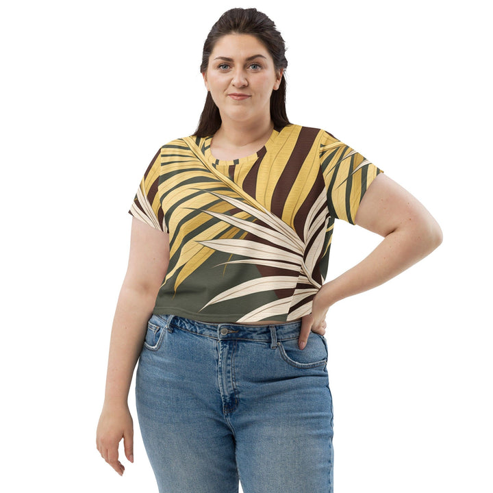 Womens Stretch Fit Crop Tee T-shirt Jersey - Palm Tree Leaves Pattern