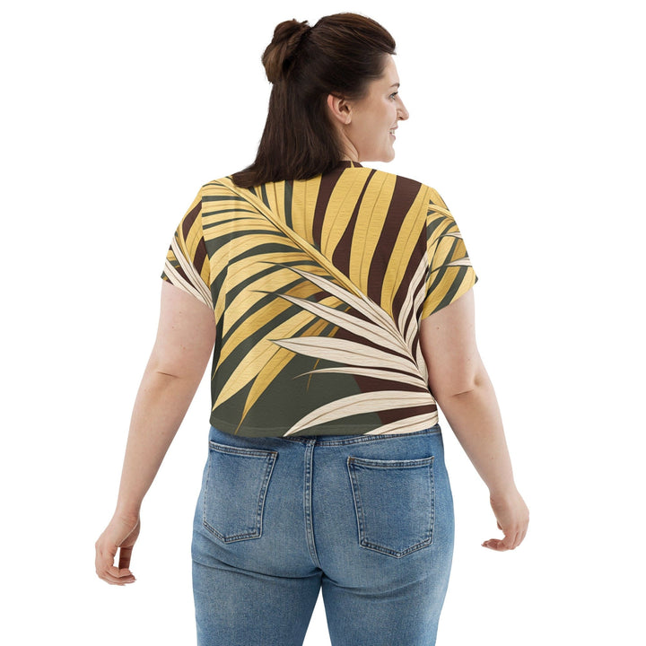 Womens Stretch Fit Crop Tee T-shirt Jersey - Palm Tree Leaves Pattern