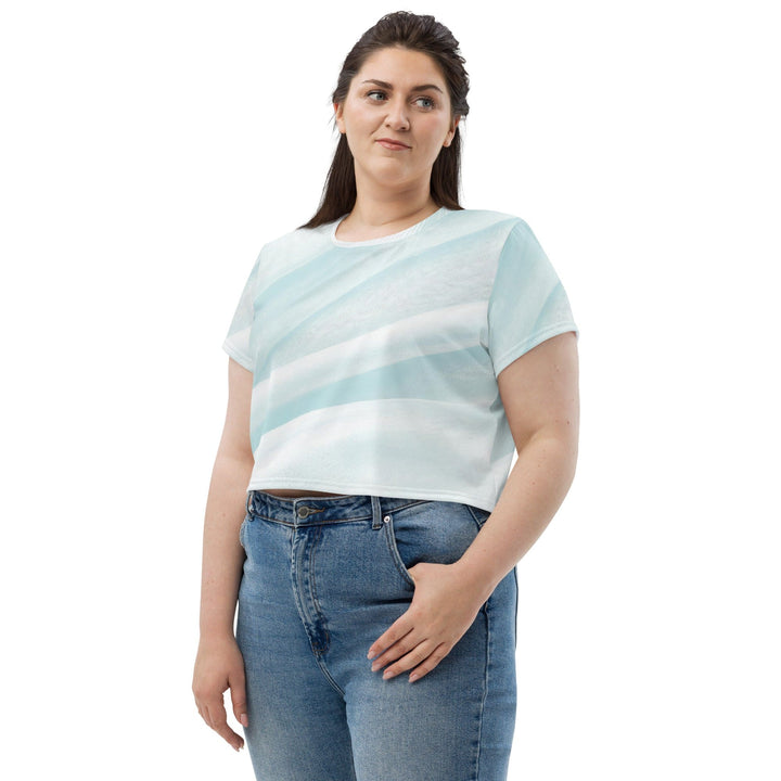 Womens Stretch Fit Crop Tee T-shirt Jersey - Pastel Blue Swirl