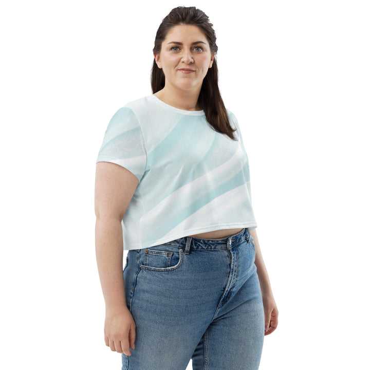 Womens Stretch Fit Crop Tee T-shirt Jersey - Pastel Blue Swirl