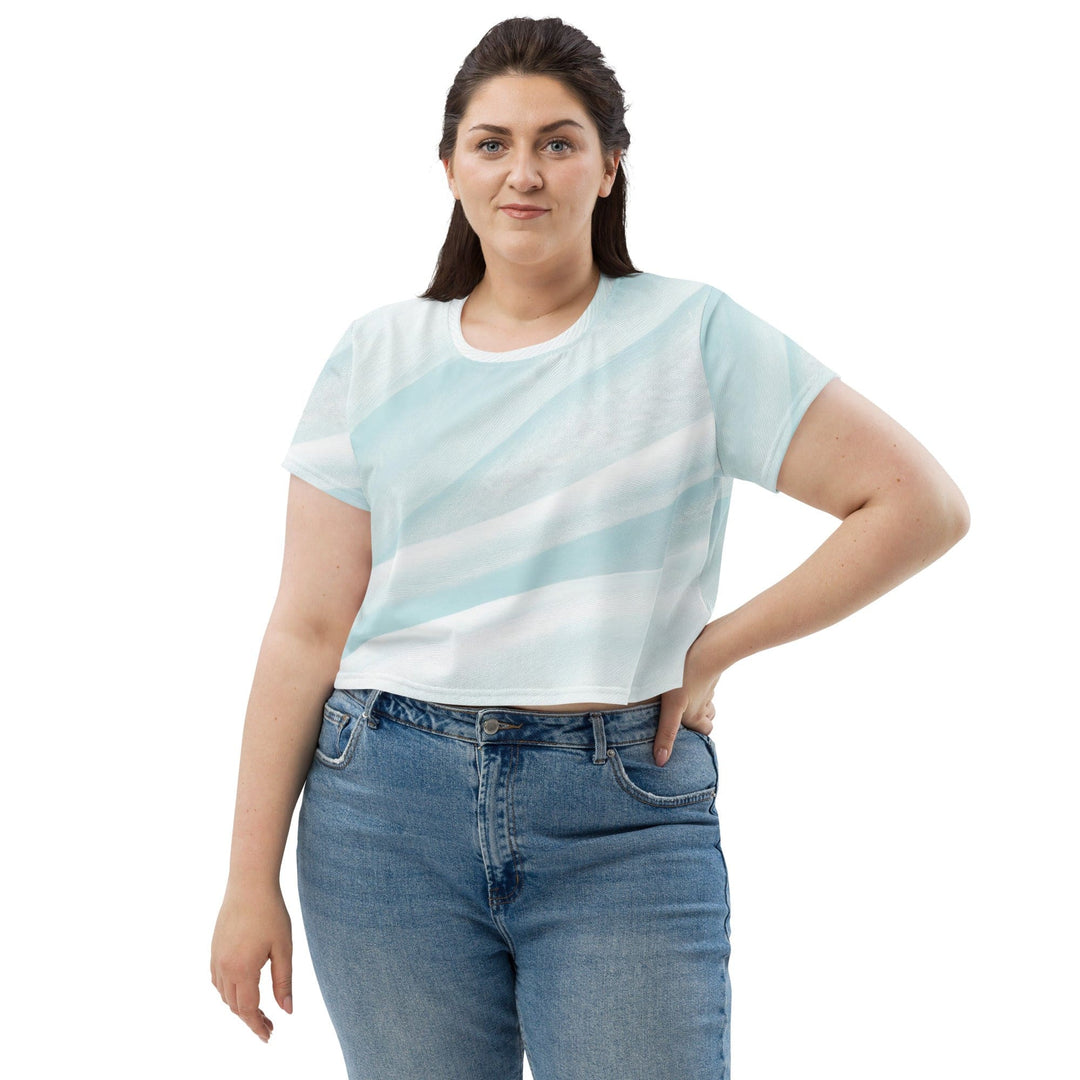 Womens Stretch Fit Crop Tee T-shirt Jersey - Pastel Blue Swirl