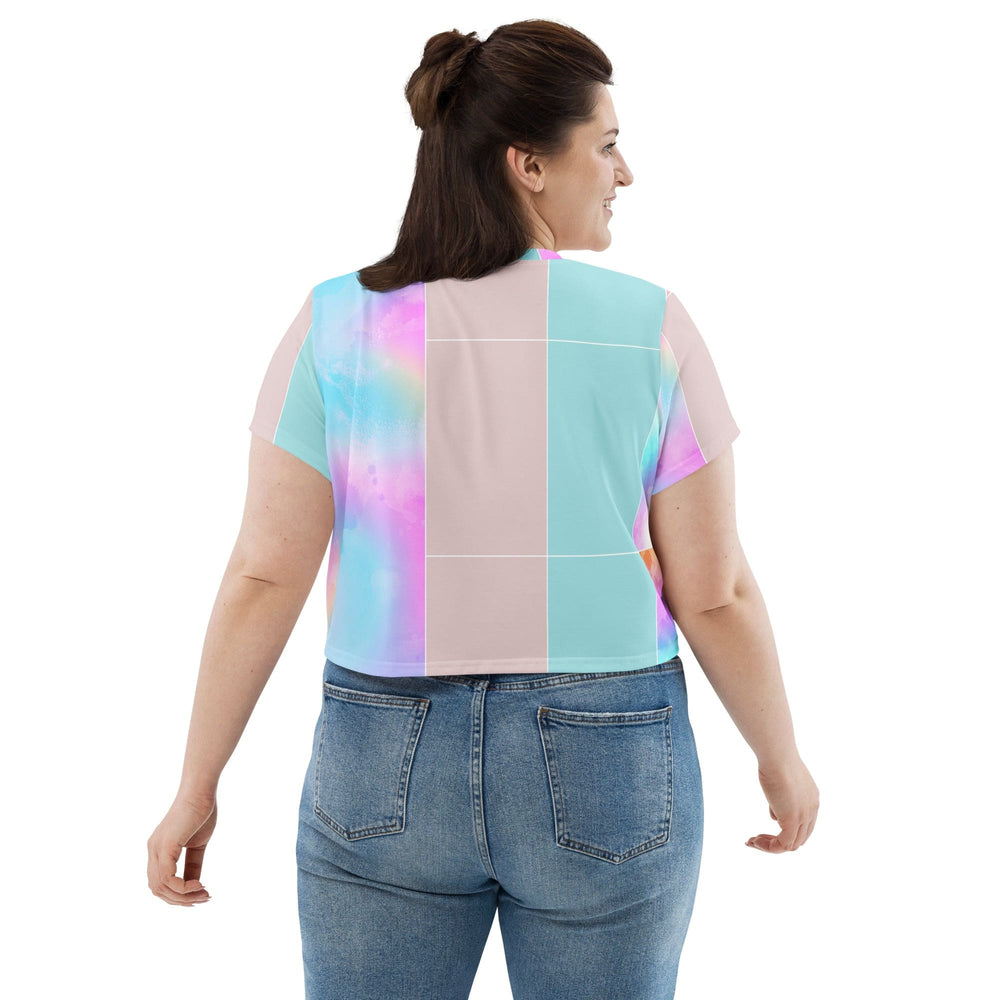 Womens Stretch Fit Crop Tee T-shirt Jersey - Pastel Colorblock Watercolor
