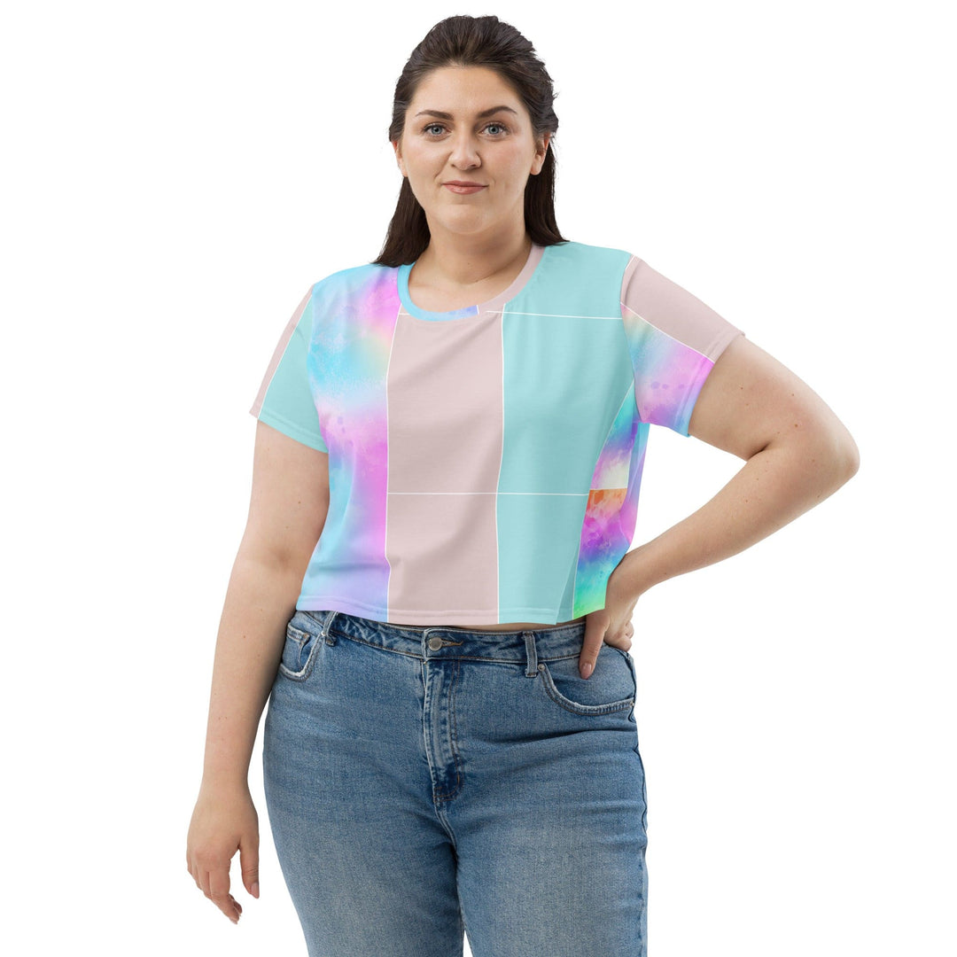 Womens Stretch Fit Crop Tee T-shirt Jersey - Pastel Colorblock Watercolor