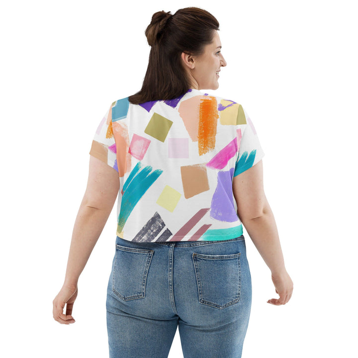 Womens Stretch Fit Crop Tee T-shirt Jersey - Pastel Pattern