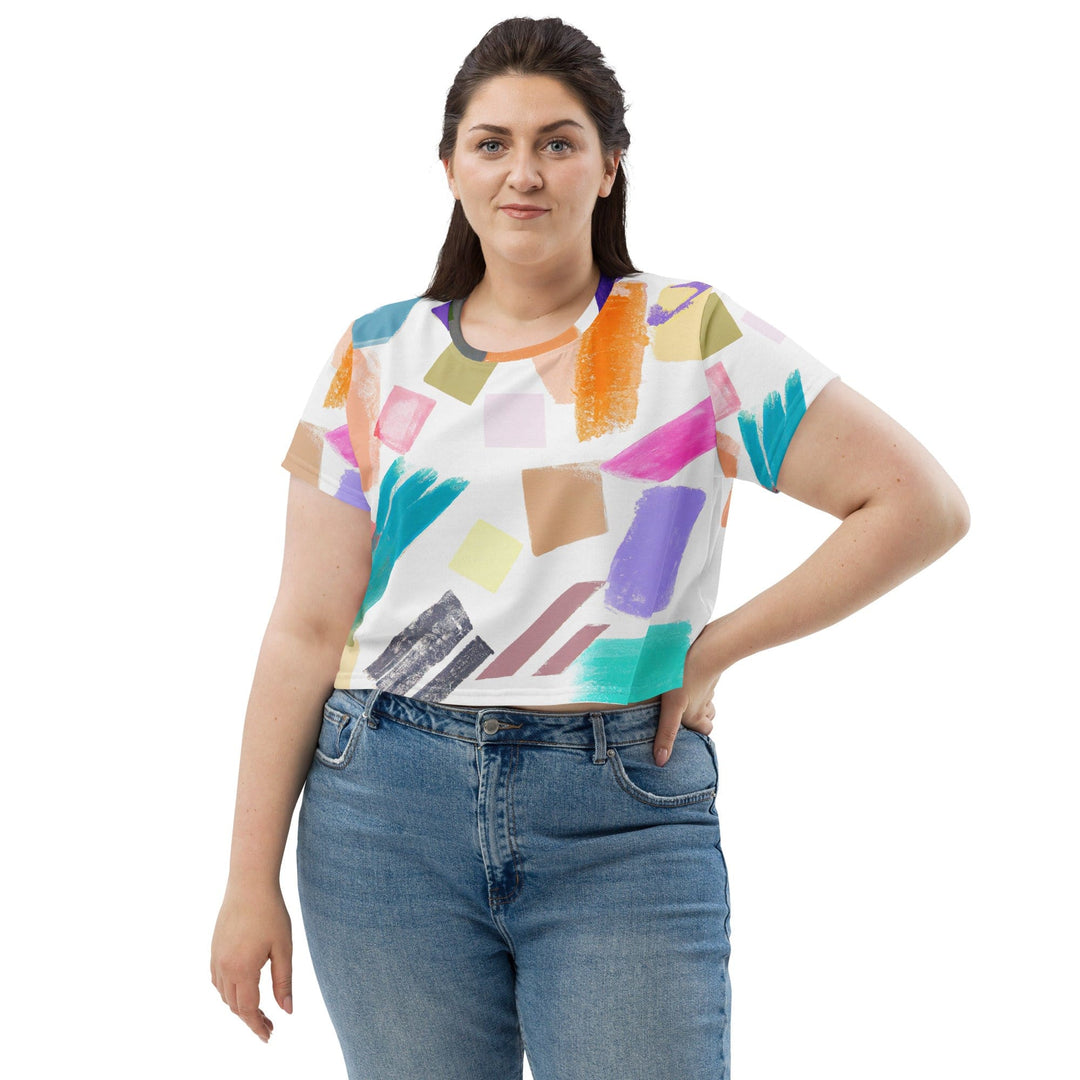 Womens Stretch Fit Crop Tee T-shirt Jersey - Pastel Pattern