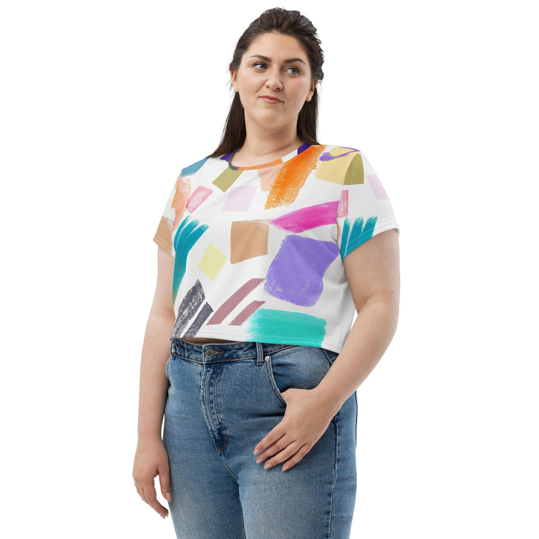 Womens Stretch Fit Crop Tee T-shirt Jersey - Pastel Pattern