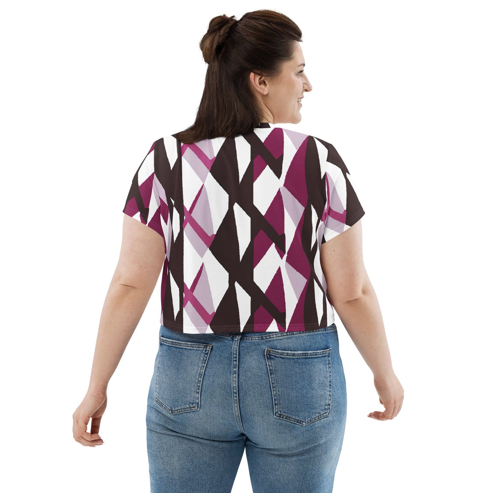 Womens Stretch Fit Crop Tee T-shirt Jersey - Pink Mauve Pattern