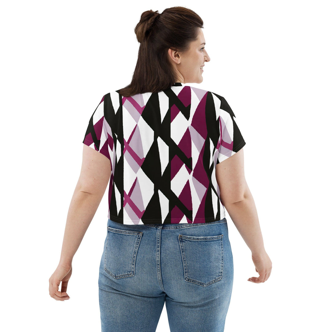 Womens Stretch Fit Crop Tee T-shirt Jersey - Pink Mauve Pattern