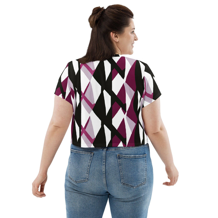 Womens Stretch Fit Crop Tee T-shirt Jersey - Pink Mauve Pattern