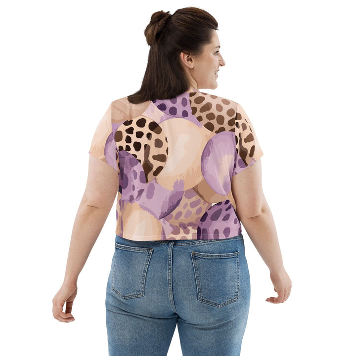 Womens Stretch Fit Crop Tee T-shirt Jersey - Purple Lavender Spotted Print