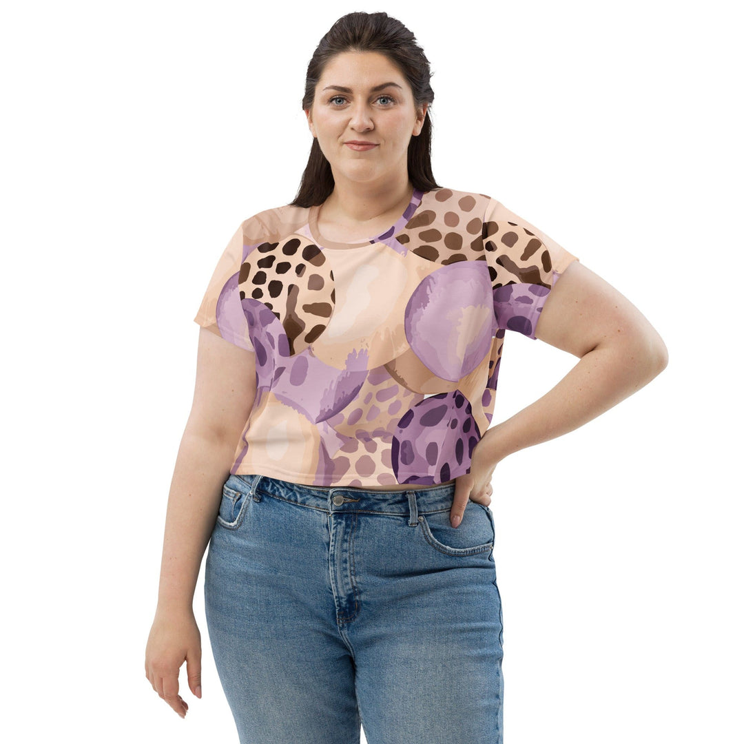 Womens Stretch Fit Crop Tee T-shirt Jersey - Purple Lavender Spotted Print