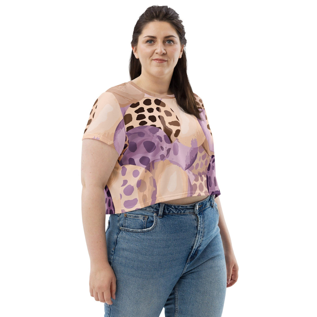 Womens Stretch Fit Crop Tee T-shirt Jersey - Purple Lavender Spotted Print