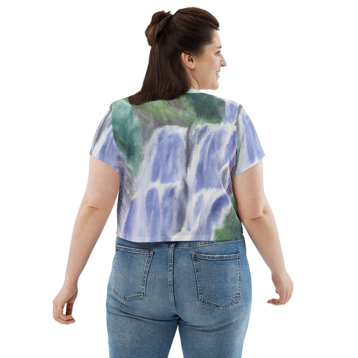 Womens Stretch Fit Crop Tee T-shirt Jersey - Purple Watercolor Waterfall Green