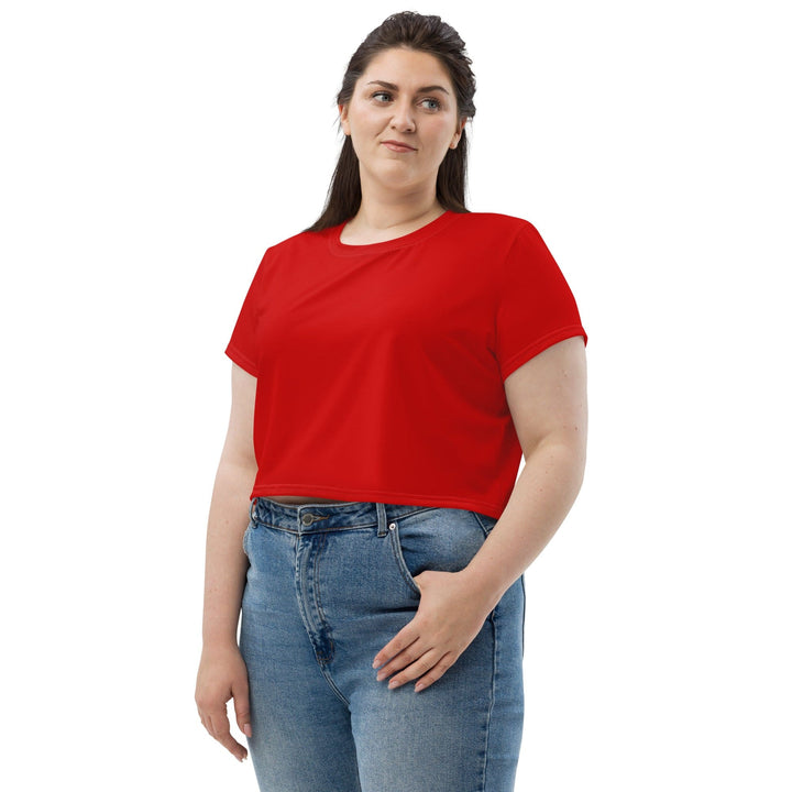 Womens Stretch Fit Crop Tee T-shirt Jersey - Red