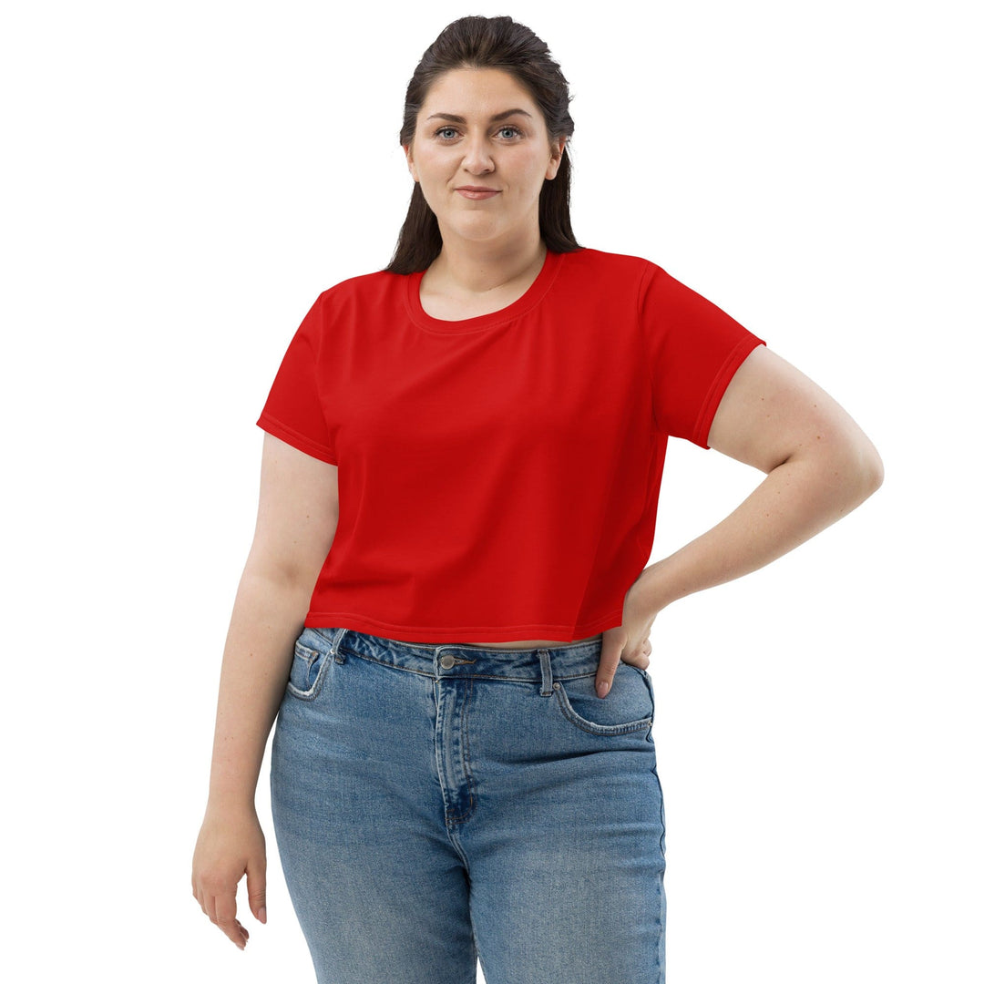 Womens Stretch Fit Crop Tee T-shirt Jersey - Red