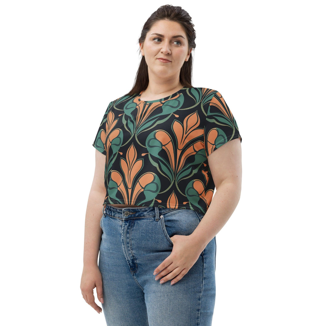 Womens Stretch Fit Crop Tee T-shirt Jersey - Retro Vintage Print