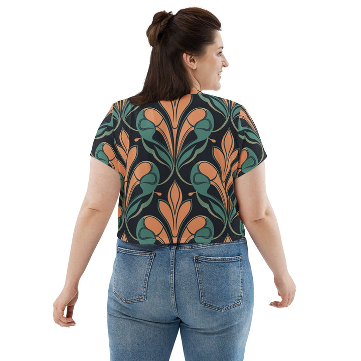 Womens Stretch Fit Crop Tee T-shirt Jersey - Retro Vintage Print