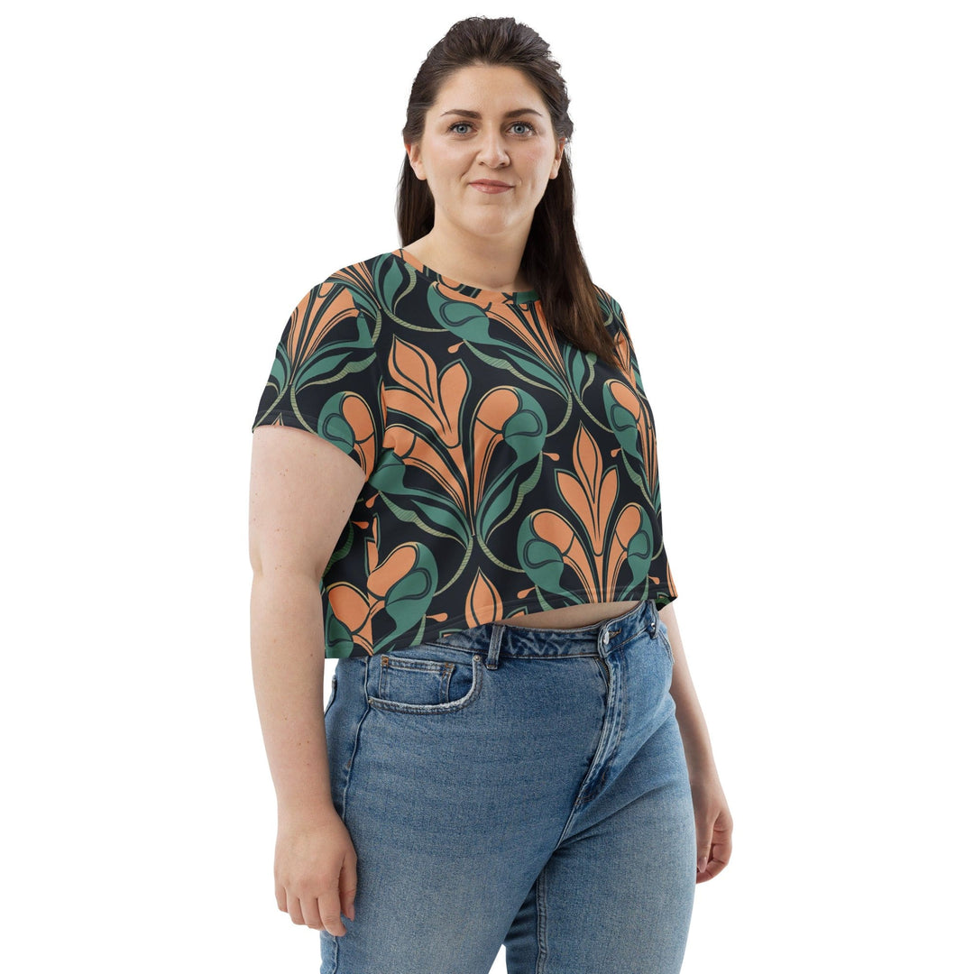 Womens Stretch Fit Crop Tee T-shirt Jersey - Retro Vintage Print