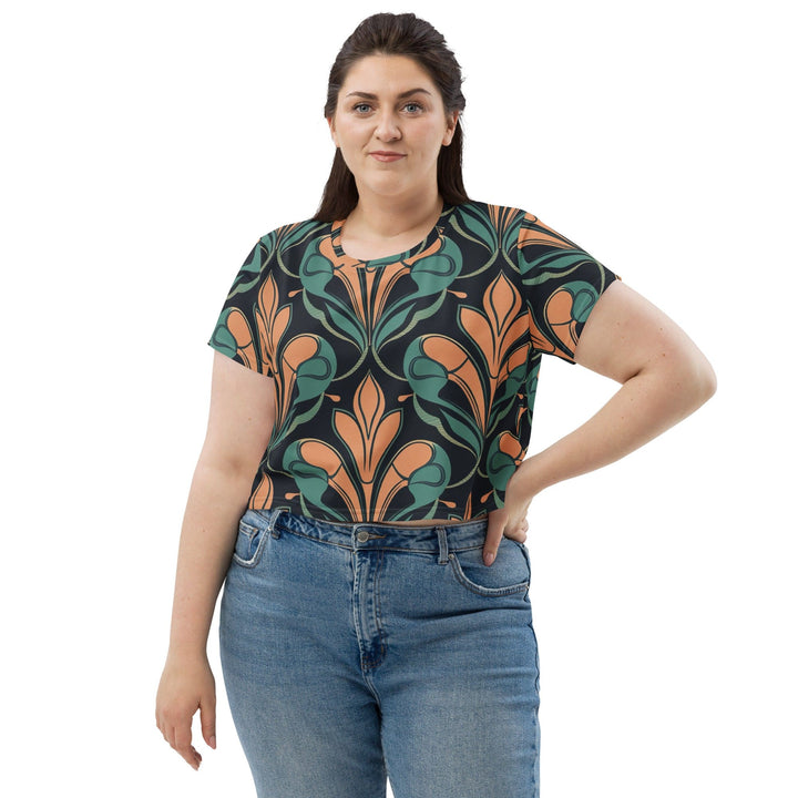Womens Stretch Fit Crop Tee T-shirt Jersey - Retro Vintage Print
