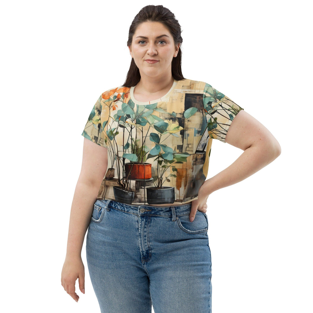 Womens Stretch Fit Crop Tee T-shirt Jersey - Rustic Botanical Plants