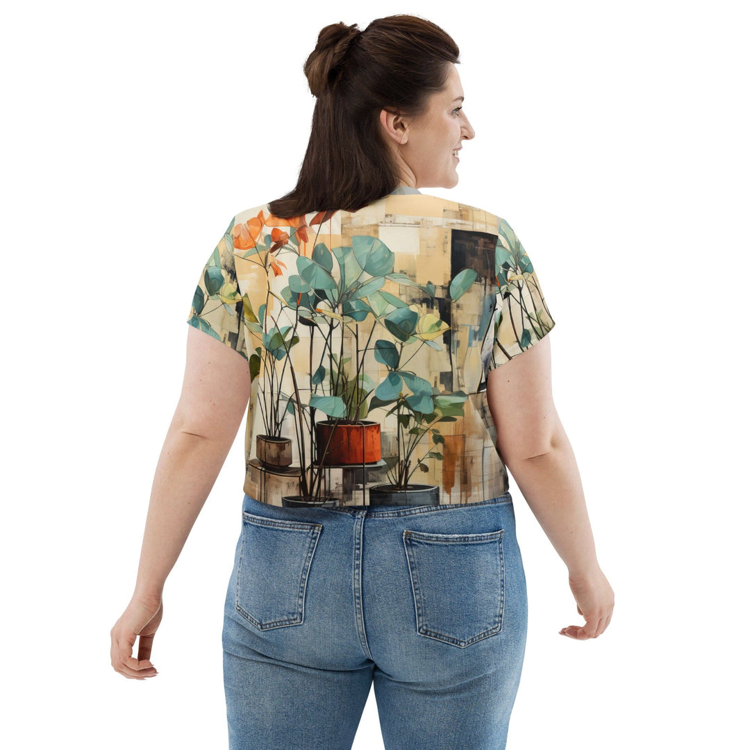 Womens Stretch Fit Crop Tee T-shirt Jersey - Rustic Botanical Plants