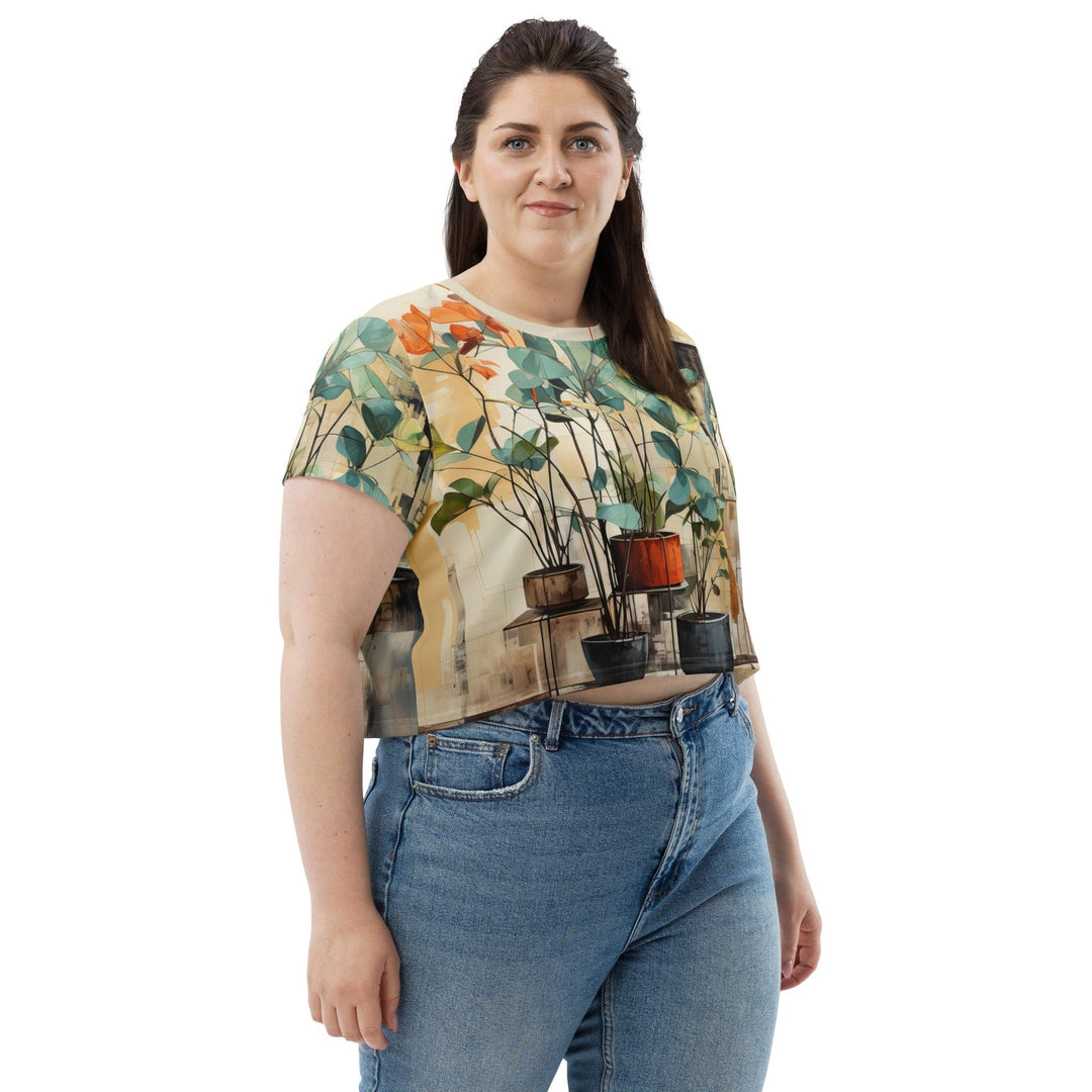 Womens Stretch Fit Crop Tee T-shirt Jersey - Rustic Botanical Plants
