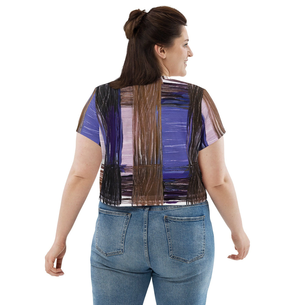 Womens Stretch Fit Crop Tee T-shirt Jersey - Rustic Brown Interweave Print