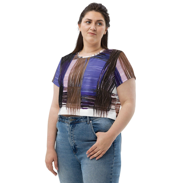 Womens Stretch Fit Crop Tee T-shirt Jersey - Rustic Brown Interweave Print