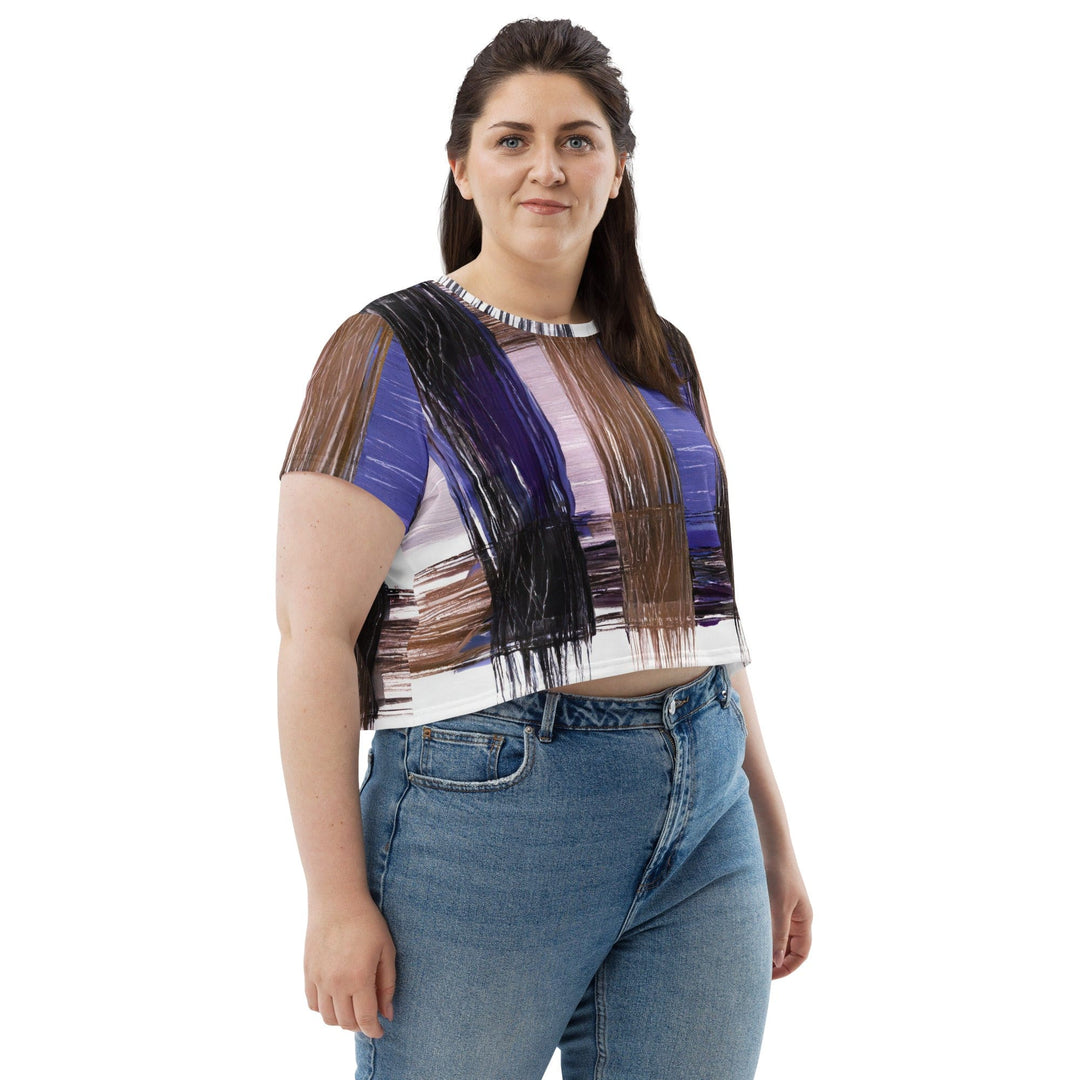 Womens Stretch Fit Crop Tee T-shirt Jersey - Rustic Brown Interweave Print