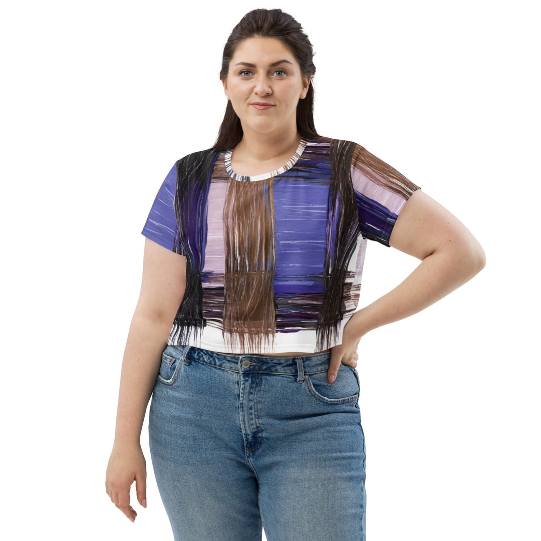 Womens Stretch Fit Crop Tee T-shirt Jersey - Rustic Brown Interweave Print