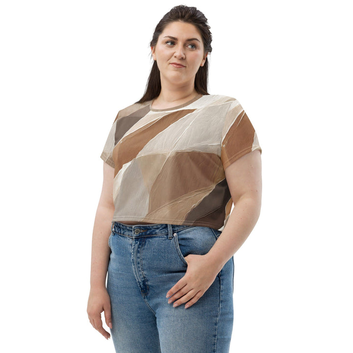 Womens Stretch Fit Crop Tee T-shirt Jersey - Rustic Brown Stone Print