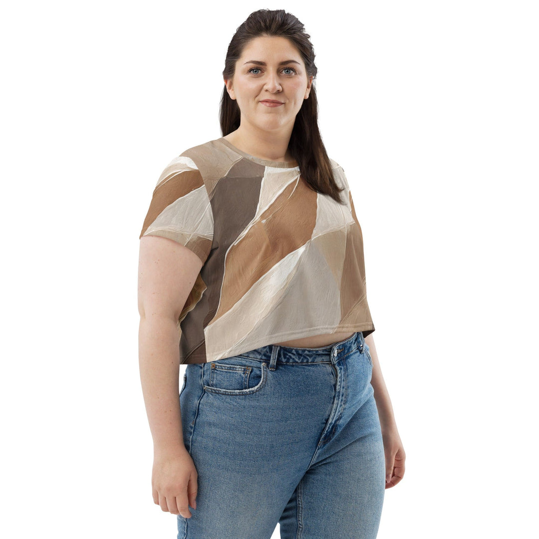 Womens Stretch Fit Crop Tee T-shirt Jersey - Rustic Brown Stone Print