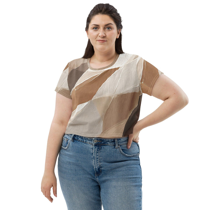 Womens Stretch Fit Crop Tee T-shirt Jersey - Rustic Brown Stone Print