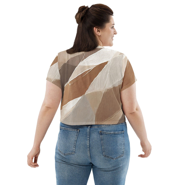 Womens Stretch Fit Crop Tee T-shirt Jersey - Rustic Brown Stone Print