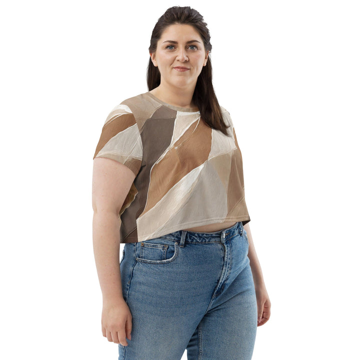 Womens Stretch Fit Crop Tee T-shirt Jersey - Rustic Brown Stone Print