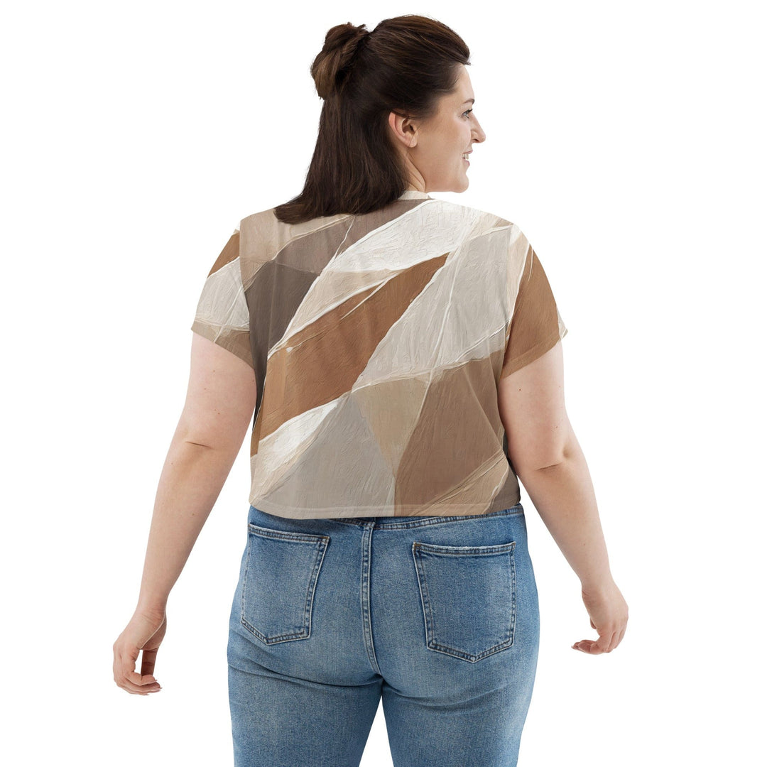 Womens Stretch Fit Crop Tee T-shirt Jersey - Rustic Brown Stone Print