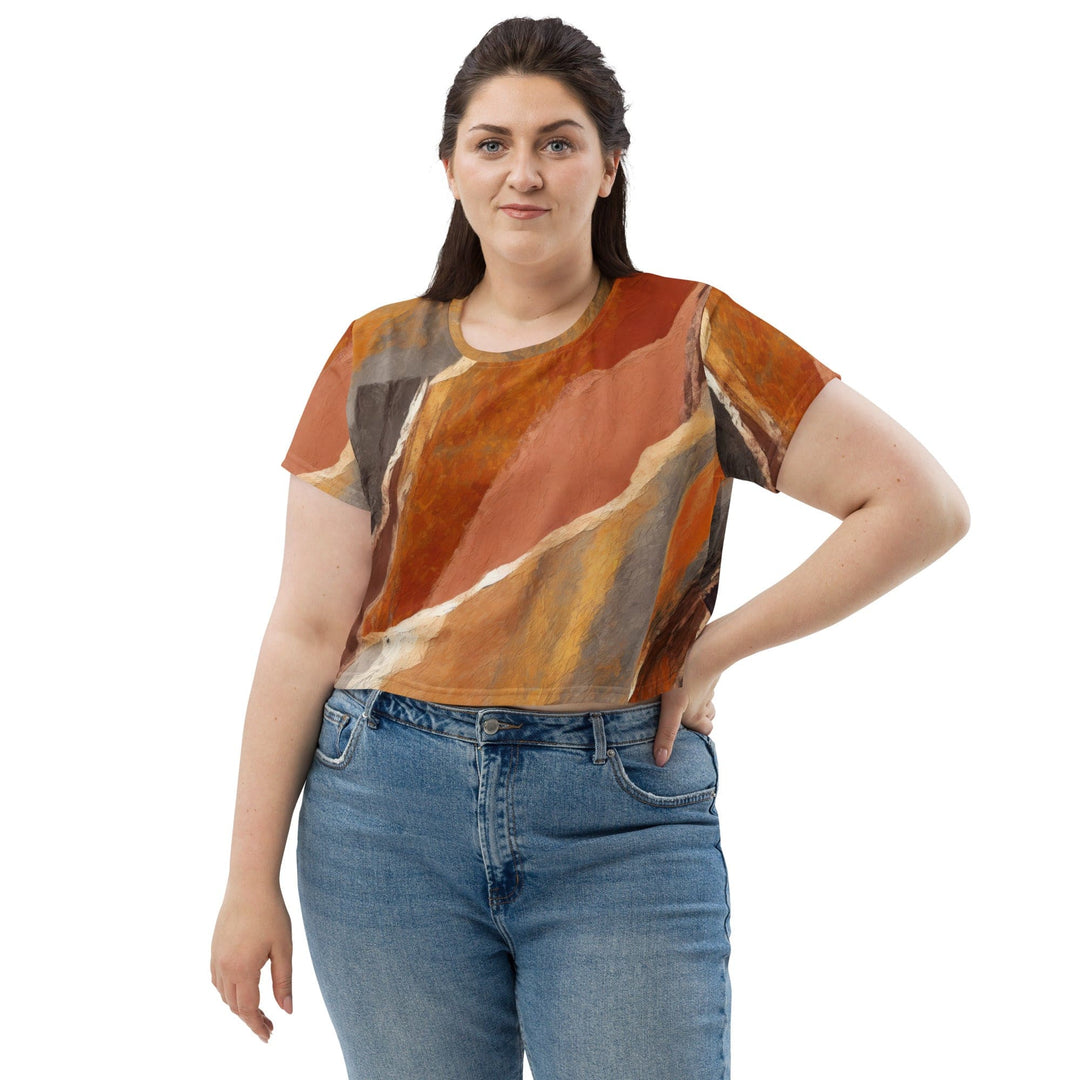 Womens Stretch Fit Crop Tee T-shirt Jersey - Rustic Brown Stone Print