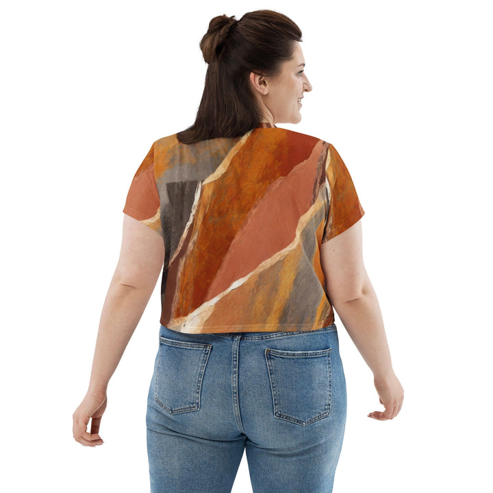 Womens Stretch Fit Crop Tee T-shirt Jersey - Rustic Brown Stone Print