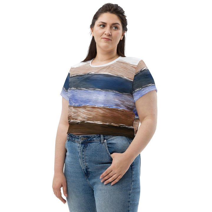 Womens Stretch Fit Crop Tee T-shirt Jersey - Rustic Hues Pattern