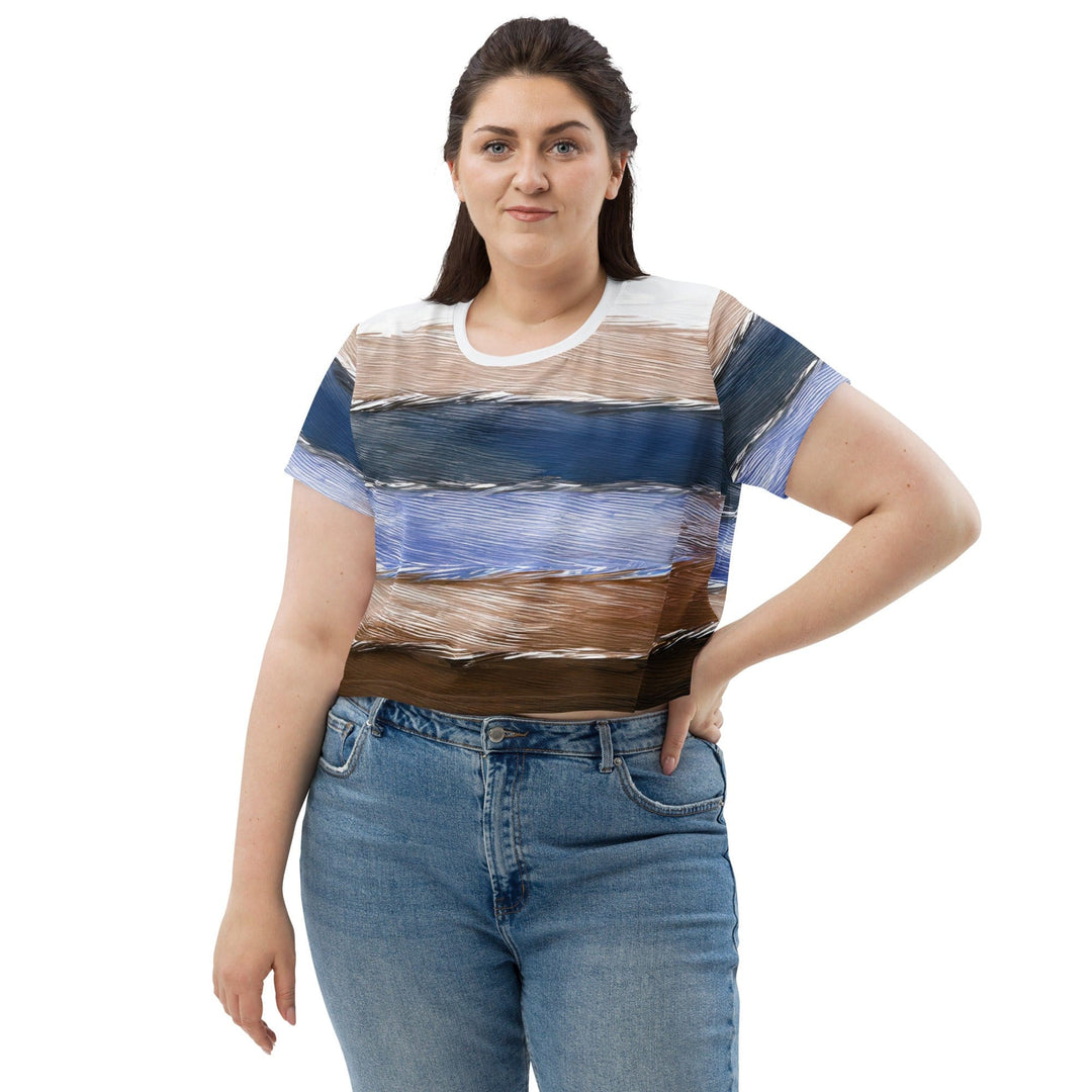 Womens Stretch Fit Crop Tee T-shirt Jersey - Rustic Hues Pattern