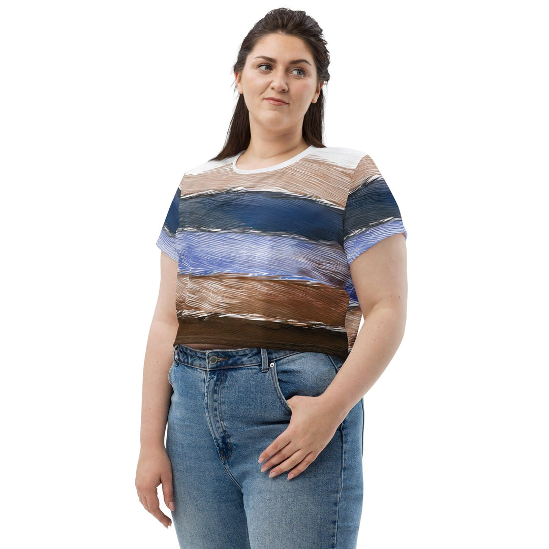 Womens Stretch Fit Crop Tee T-shirt Jersey - Rustic Hues Pattern