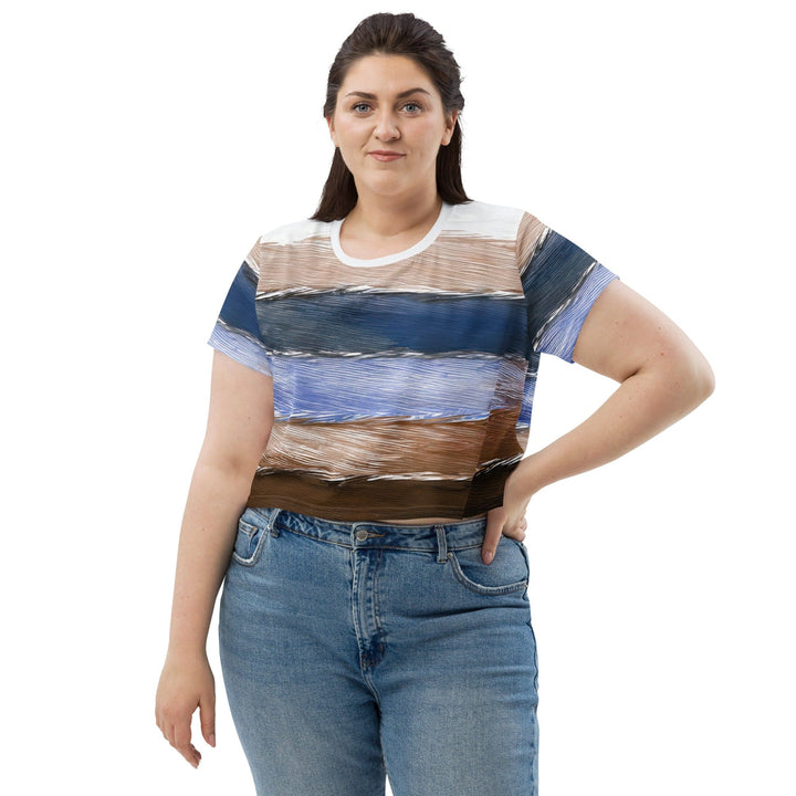 Womens Stretch Fit Crop Tee T-shirt Jersey - Rustic Hues Pattern