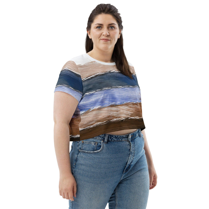 Womens Stretch Fit Crop Tee T-shirt Jersey - Rustic Hues Pattern