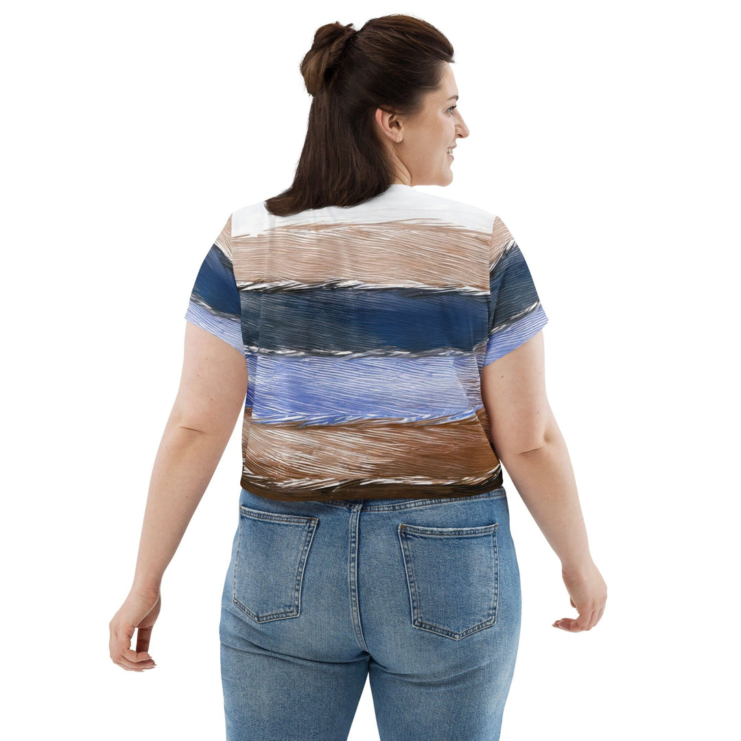 Womens Stretch Fit Crop Tee T-shirt Jersey - Rustic Hues Pattern