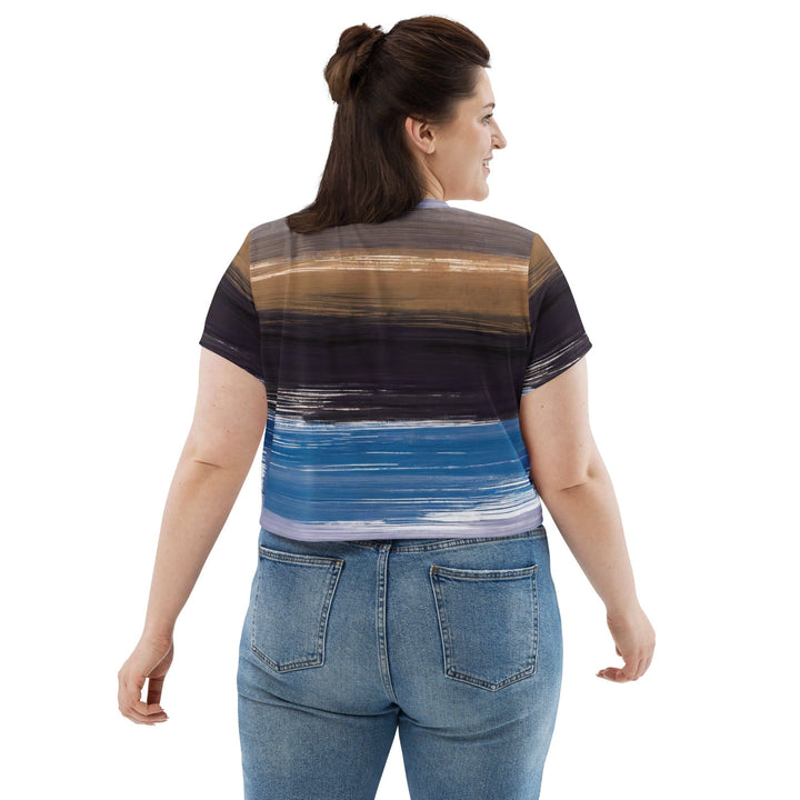 Womens Stretch Fit Crop Tee T-shirt Jersey - Rustic Purple Brown Design